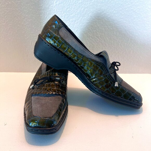 NWOT - Ara - Kiltie - Loafer Black & Green Gray Leather Alligator Print - Size 9 - Picture 7 of 12